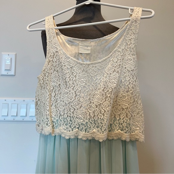Elegant Lace and Flowy Mint Dress - Picture 2 of 9